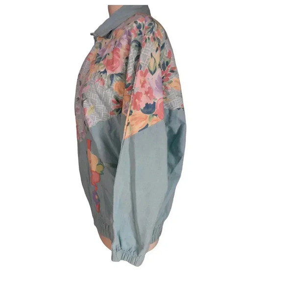 Southern Stitches || Quintessential 80's 90's Pastel Floral Cotton Zip Jacket XS - Picture 4 of 9